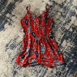 paisley red blue and white romper